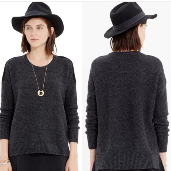 Madewell Grey Suede Stripe Texture Sweater - Picture 1 of 3